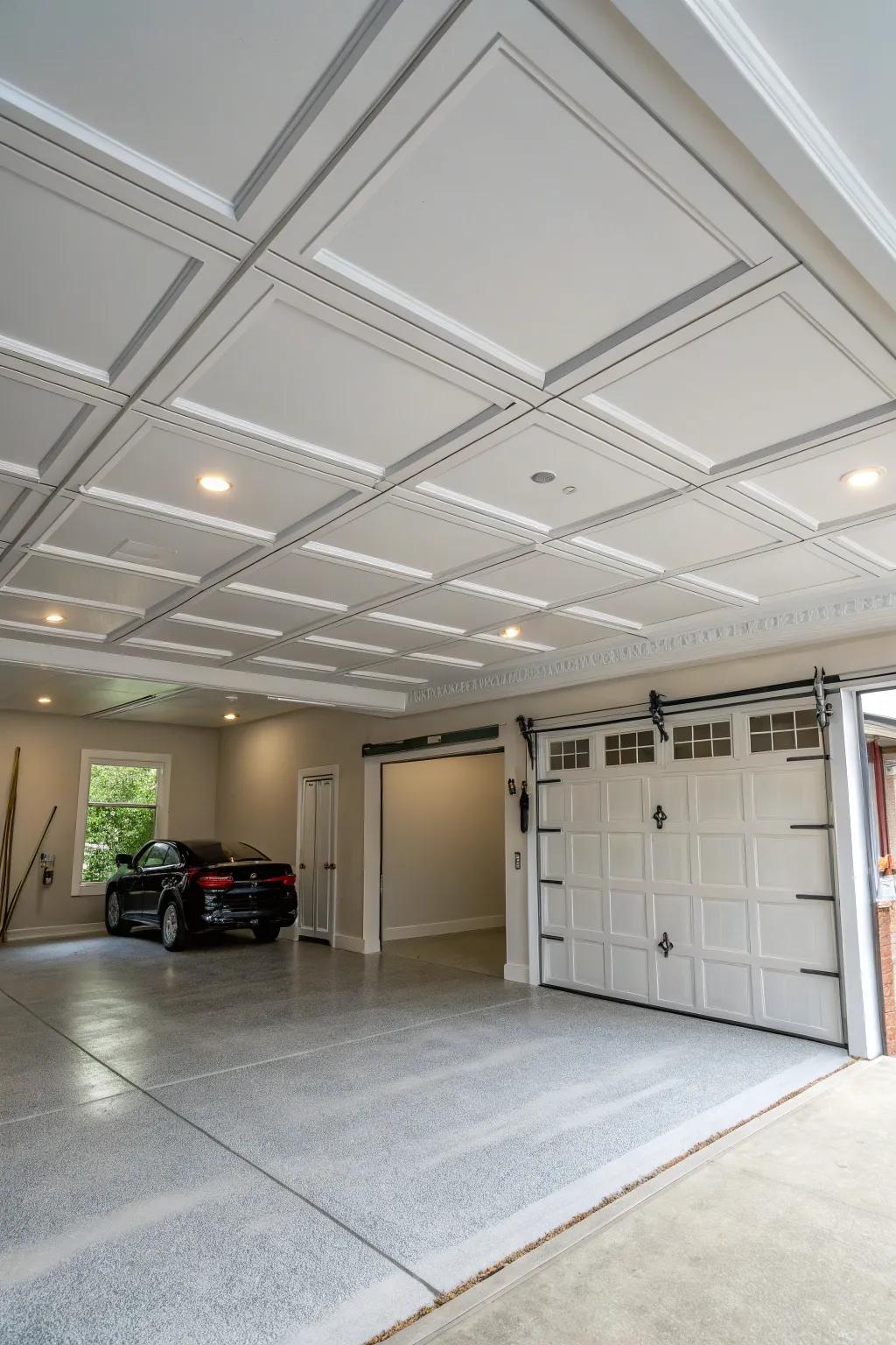 A paneled ceiling delivers a polished, adaptable aesthetic.