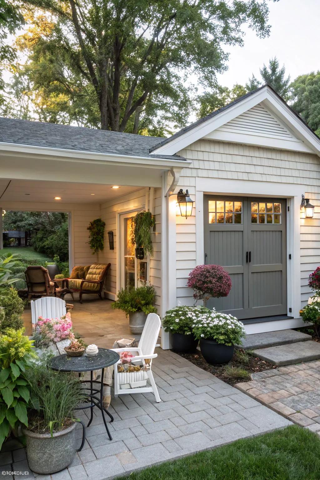 A lovely covered area brings warmth and use to the transformed space.