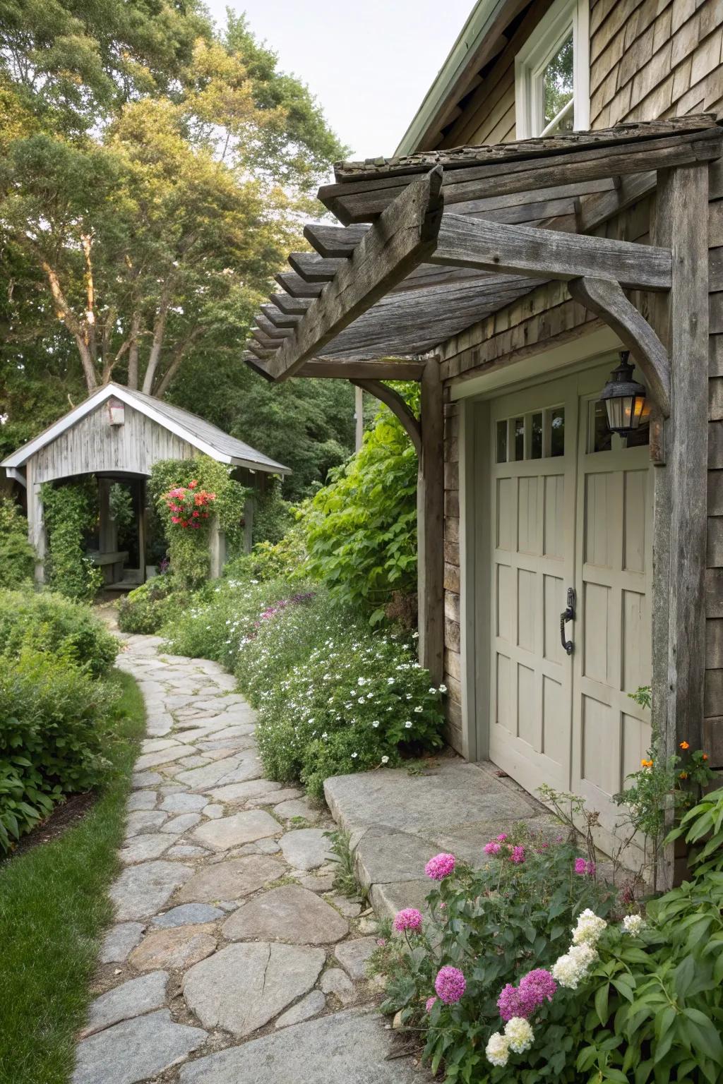 Charming rustic wooden shelter with natural beauty.