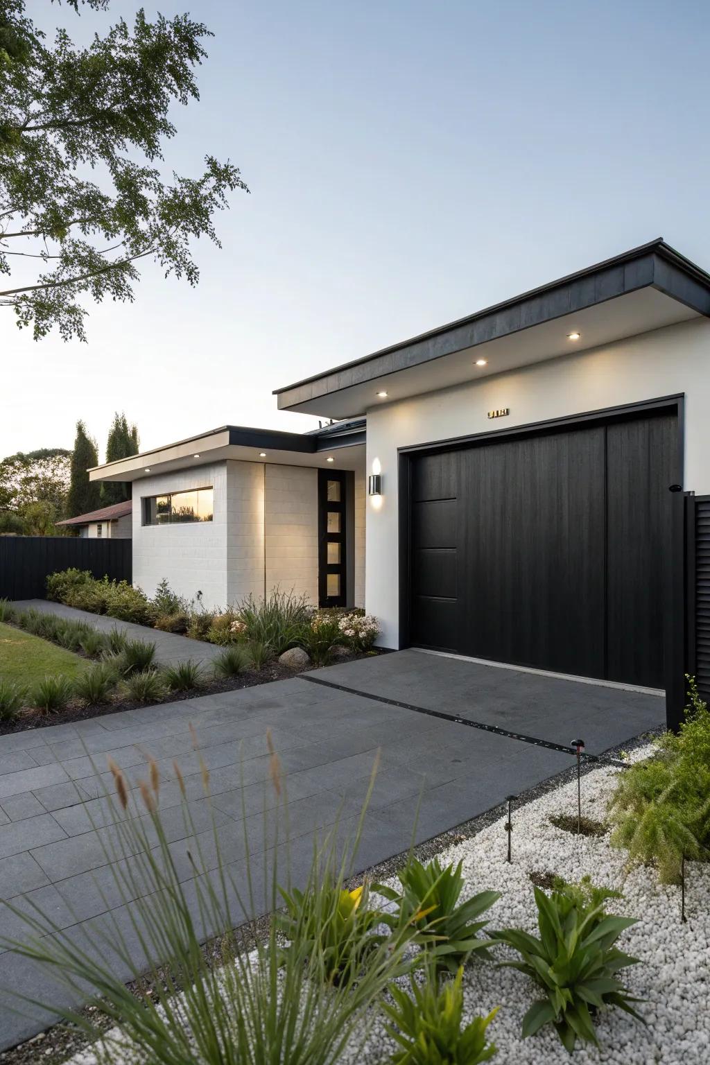 A black garage door provides a polished sophistication and a modern vibe.