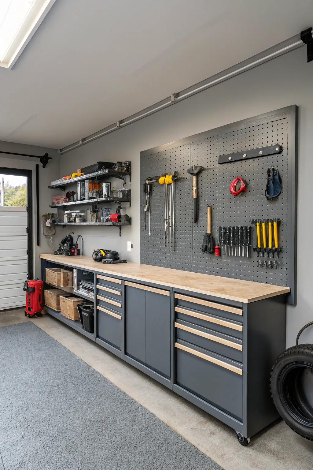 Gray provides a superb mix of flair and common sense for your garage.