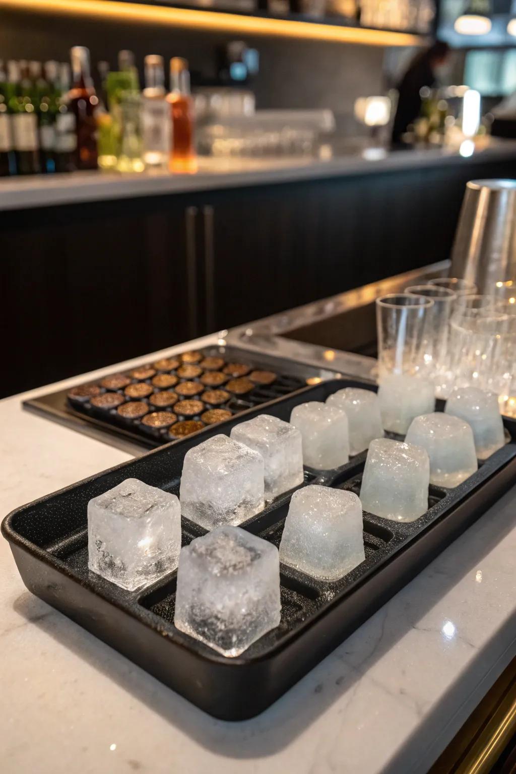 Handcrafted frozen water shapes bring a touch of sophistication to cocktails.