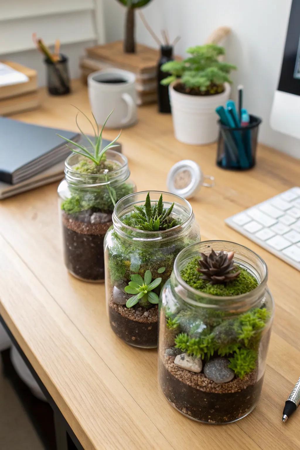 Diminutive plant exhibits contribute a reviving sensation of nature inside.