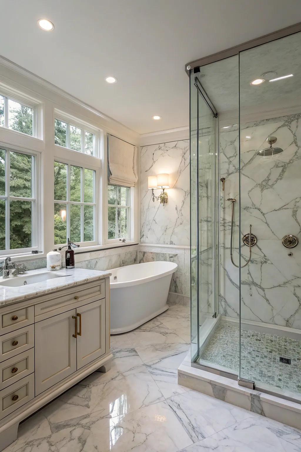 The fusion of marble and glass bestows a hint of grandeur.
