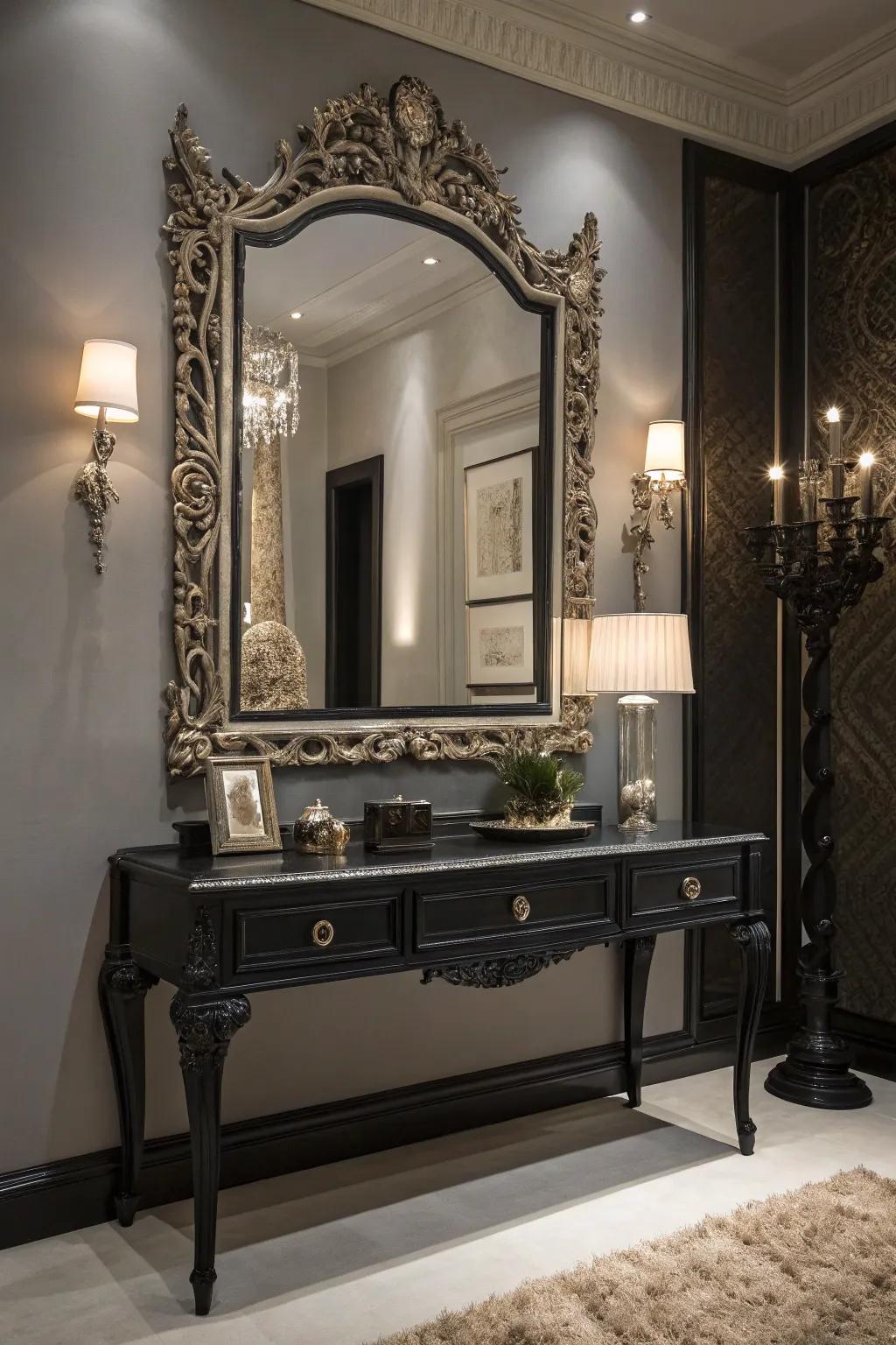 A fancy looking glass casing introduces class and extension to your vanity arrangement.