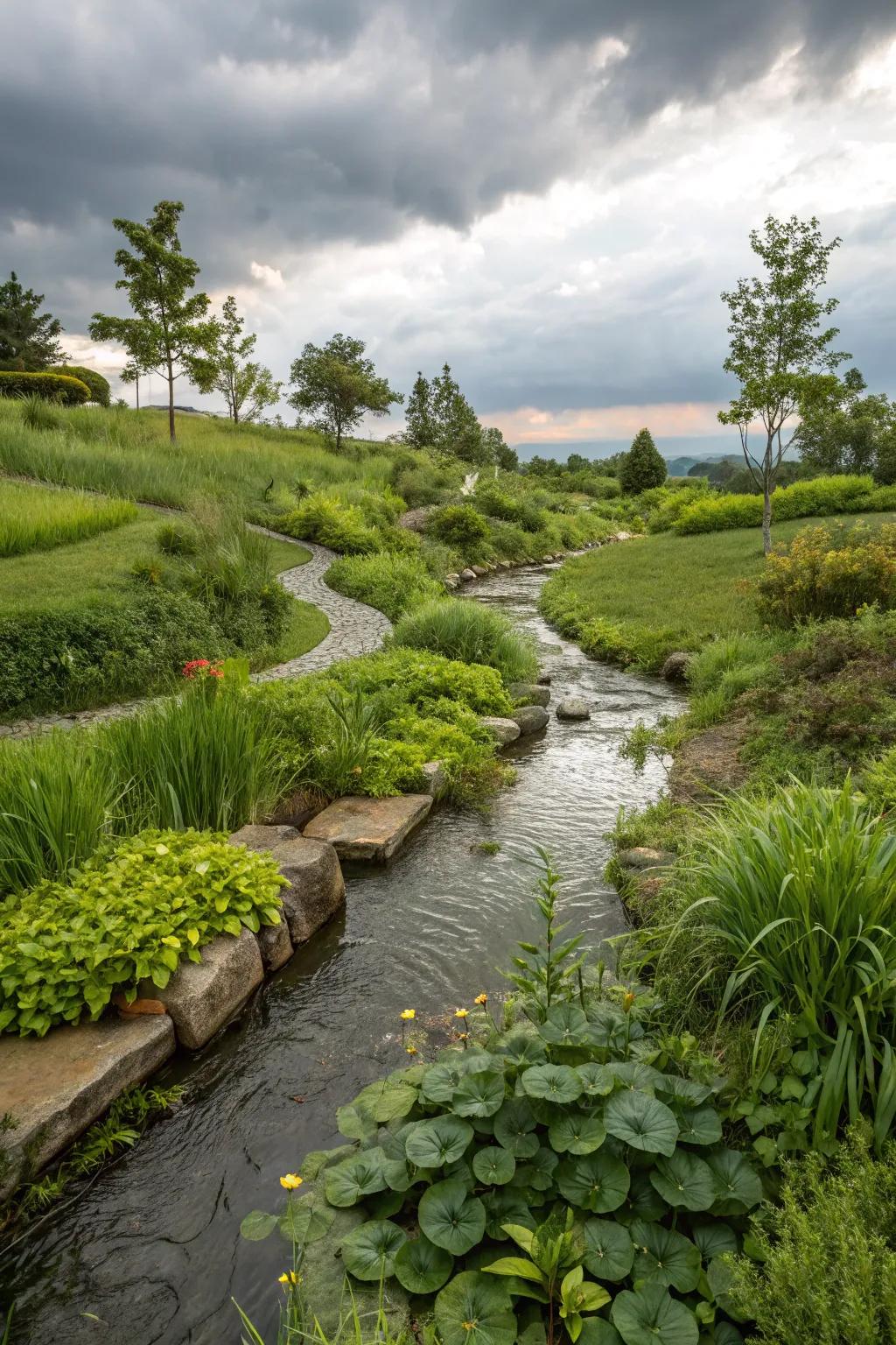 A self-sustaining rainfall garden, perfectly combining charm and practicality.