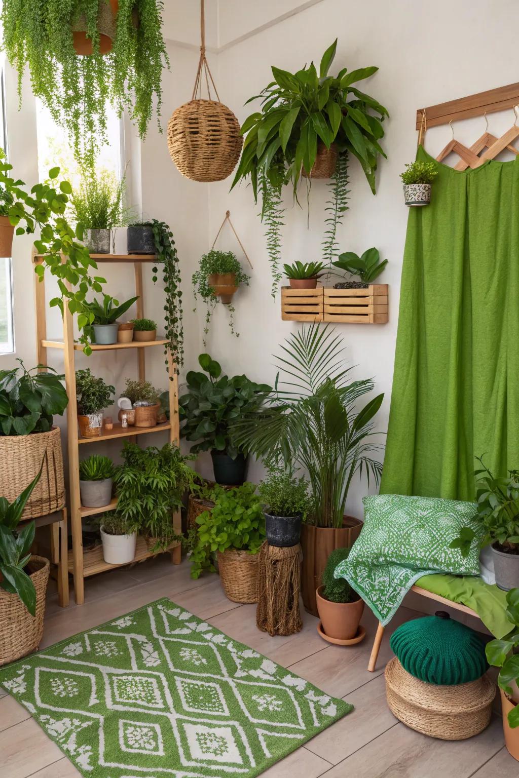 Indoor plants establishing a rich, nature-inspired ambiance.