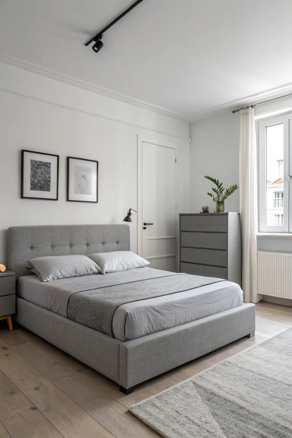 Simplicity shines with minimalist furniture in serene grey tones.