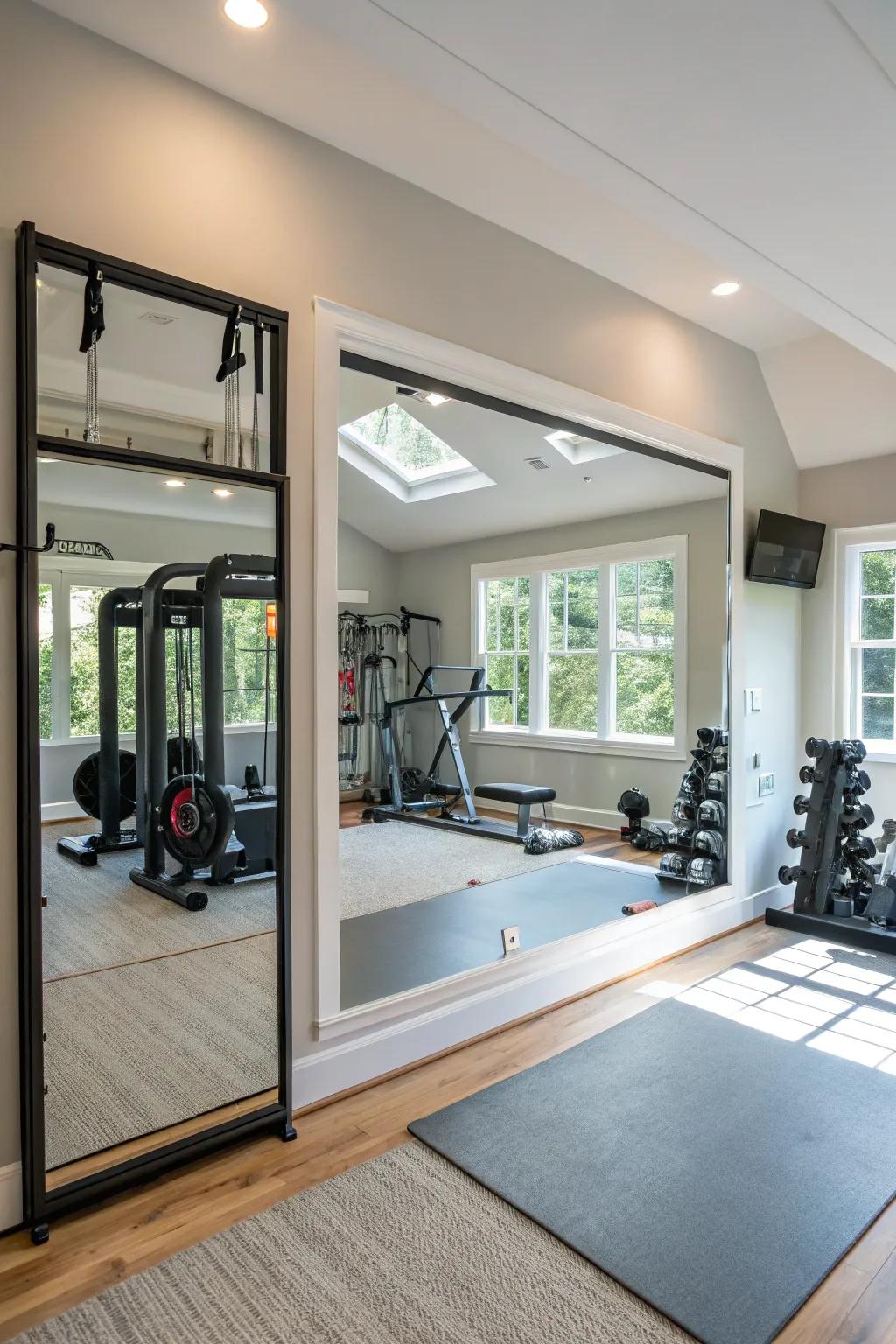 Open up your gym space with mirrors.