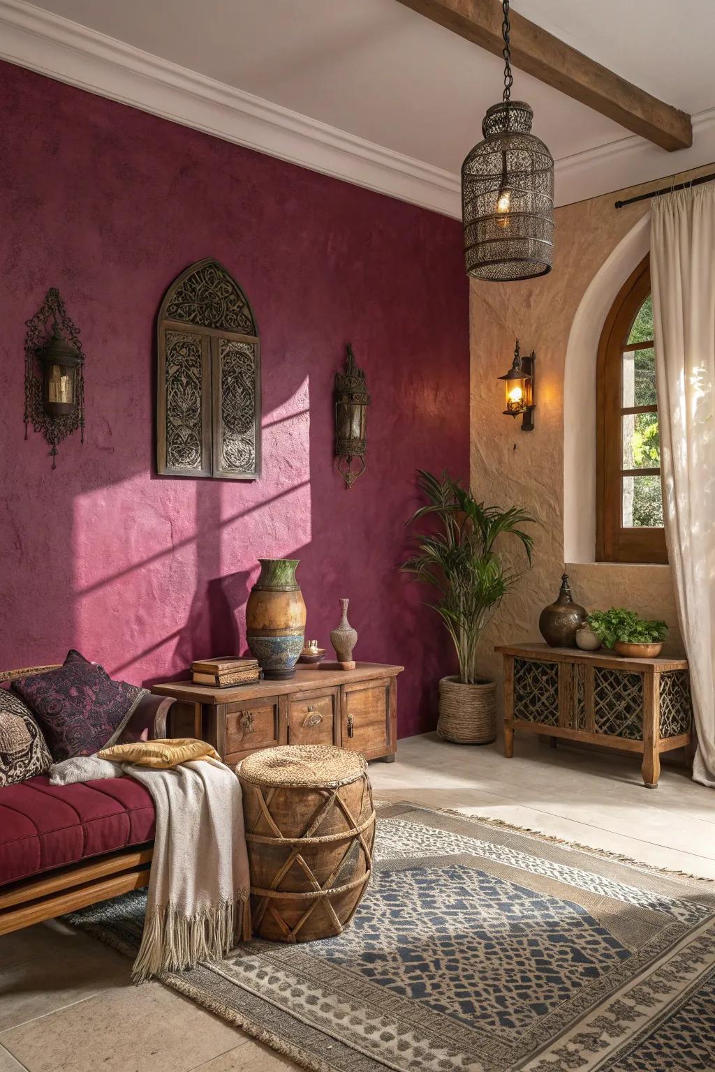 Deep jewel tones foster a welcoming, warm atmosphere.