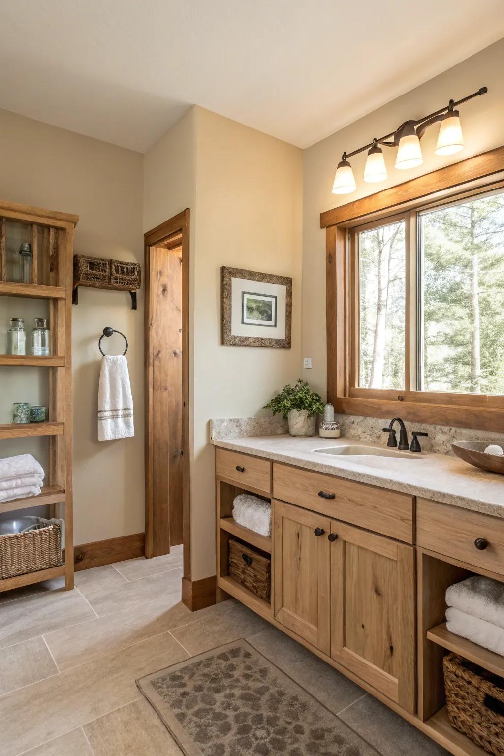 A bathroom displaying a soothing, harmonious color scheme.