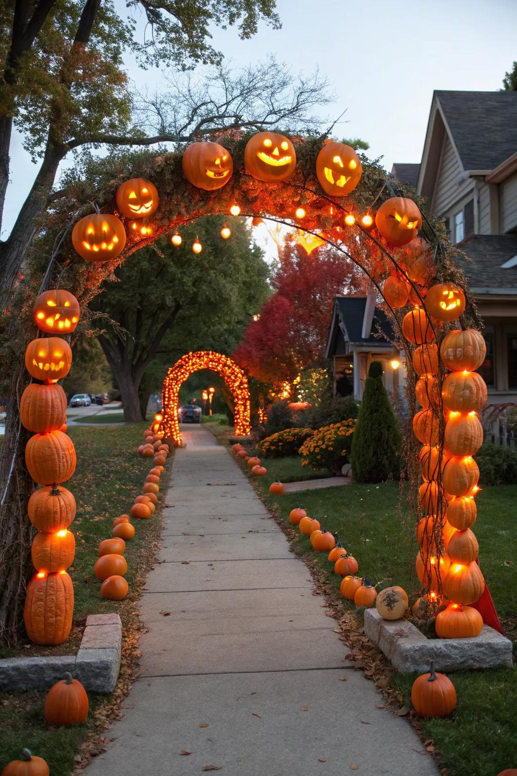 Welcome visitors with a magnificent gourd gateway, setting the scene for festive cheer.