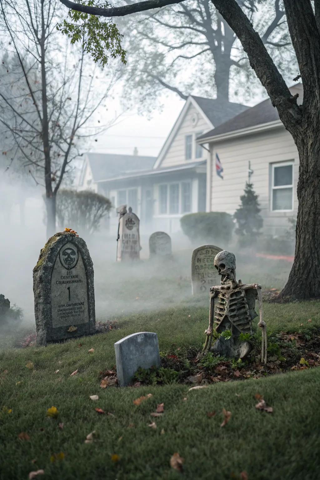 A spooky graveyard display that adds a thrilling touch to your Halloween decorations.