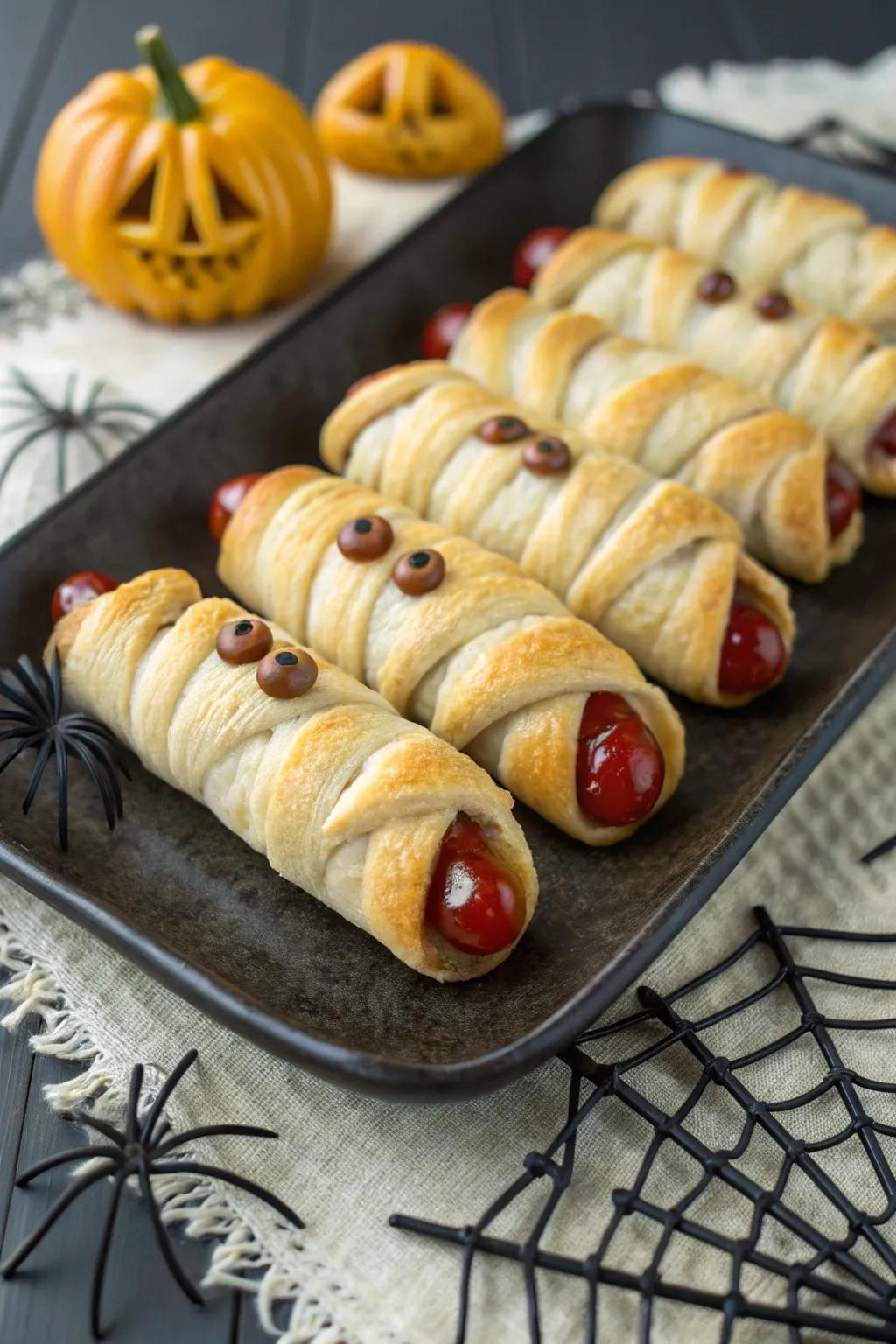 Bandaged hot dogs that are both adorable and eerie.