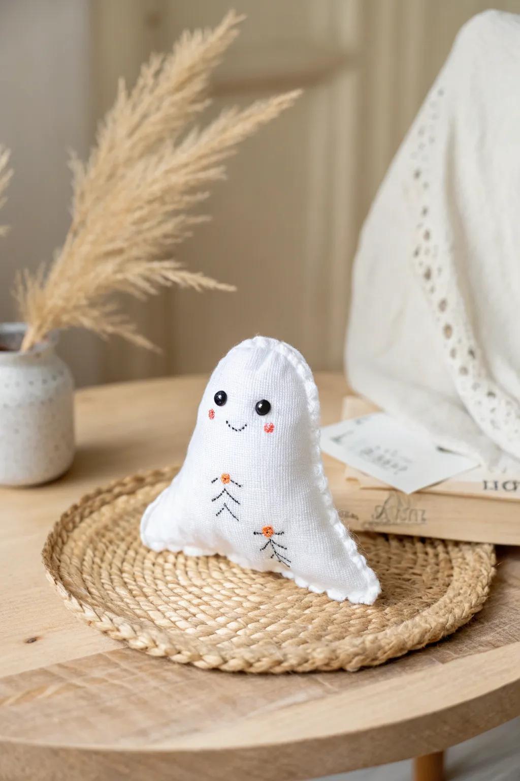 Revel in the allure of self-made Halloween decorations with minimalist specter plushies, perfect for a fun dash of spookiness.