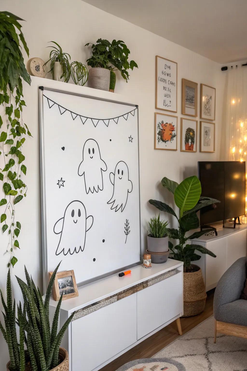 Spectral greetings showcased on a Halloween-inspired whiteboard.