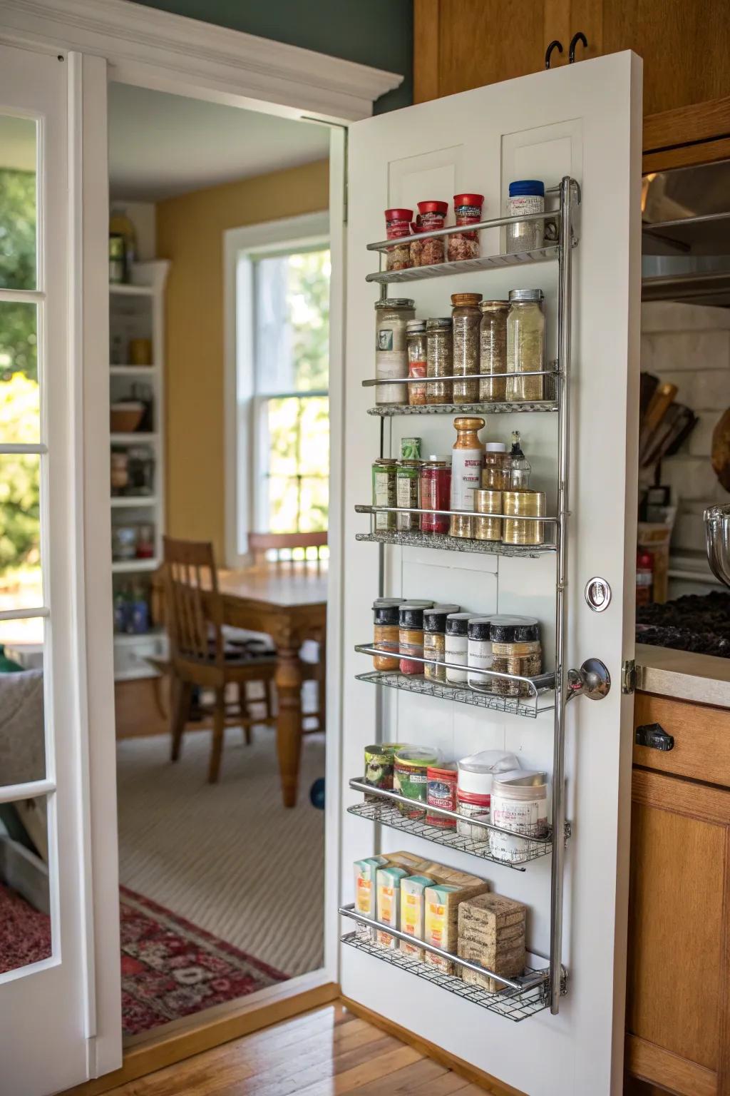 Make the most of pantry space with a rack that fits over the door.