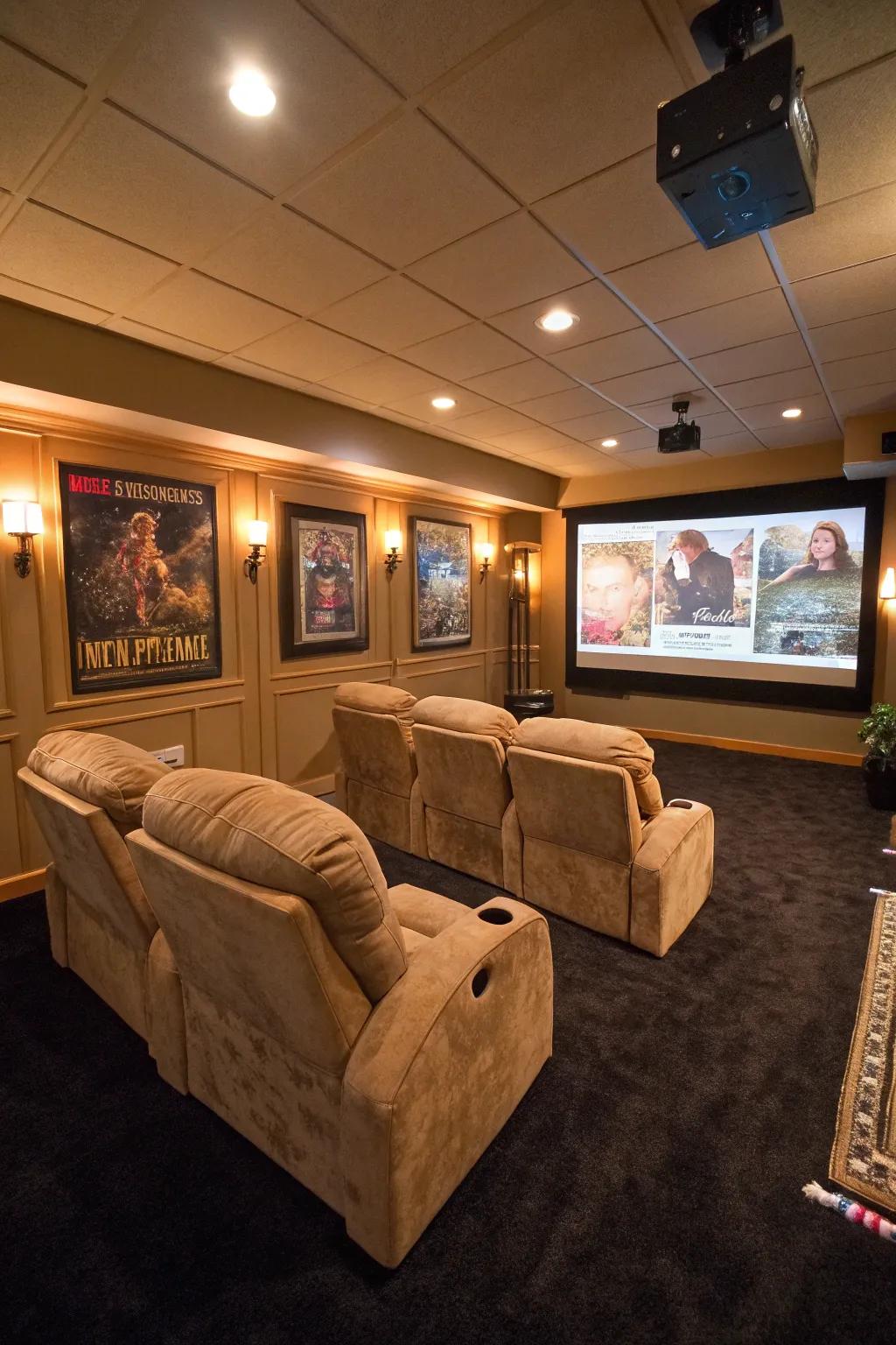 Change your basement into a movie haven for unforgettable movie evenings.