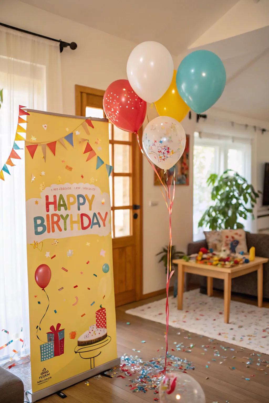 Orbs and paper fling add festive touches to birthday displays.