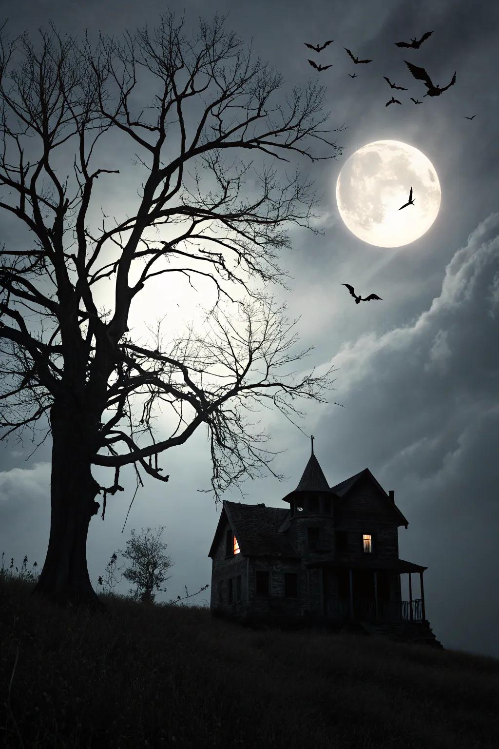 A spectral manor poster that establishes an enigmatic ambiance.