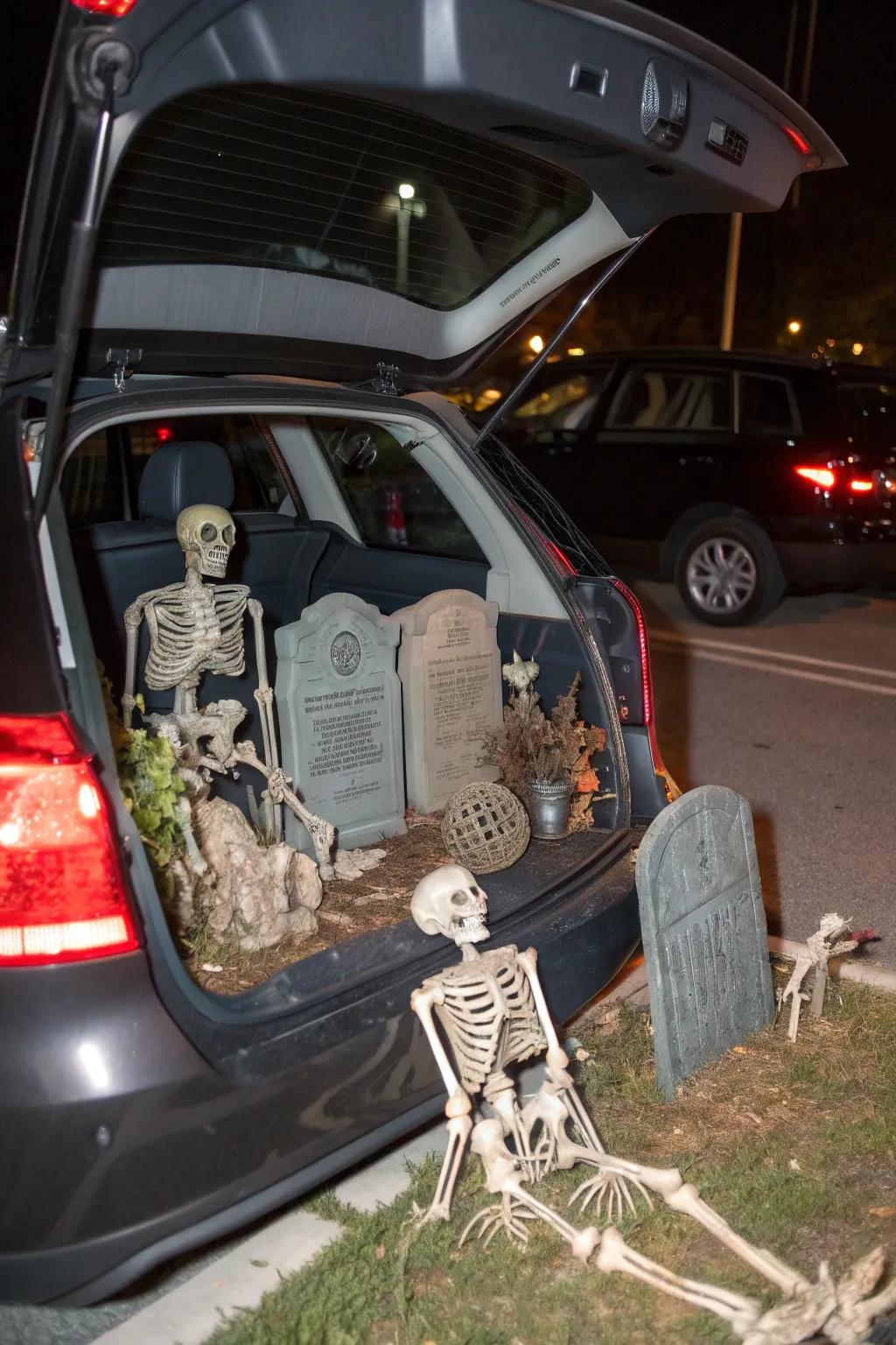 Position skeletons and grave markers to have a chilling graveyard vehicle display.
