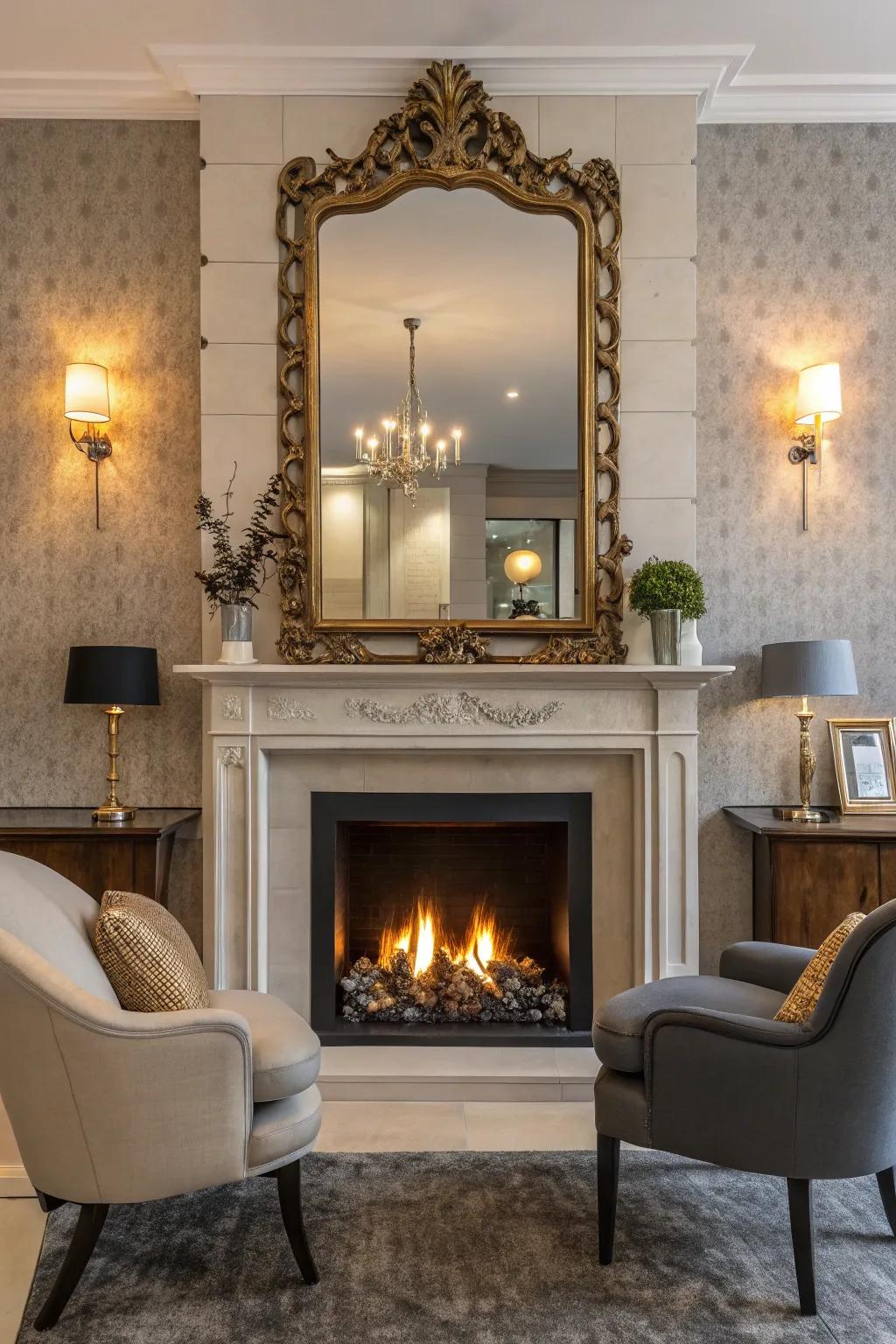 Mirrors can reflect both light and style above your fireplace.