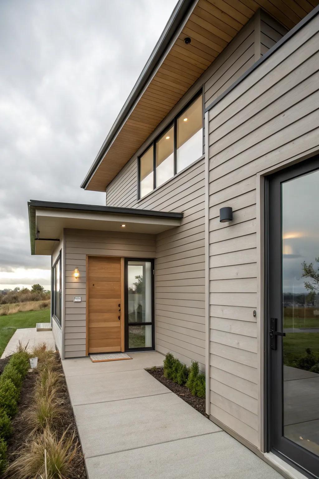A concealed door in perfect alignment with the house siding.