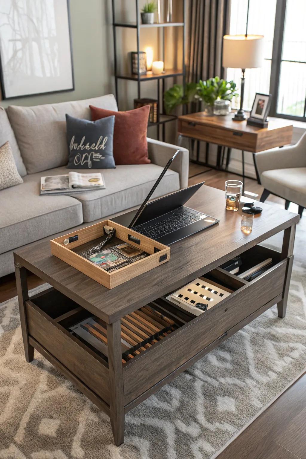 Stylish and practical coffee table with concealed storage