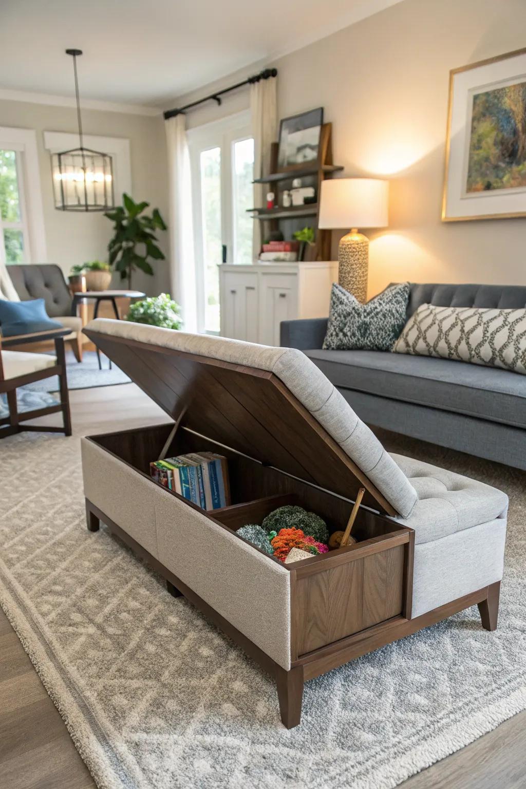Bench seating that also provides sneaky plaything storage.