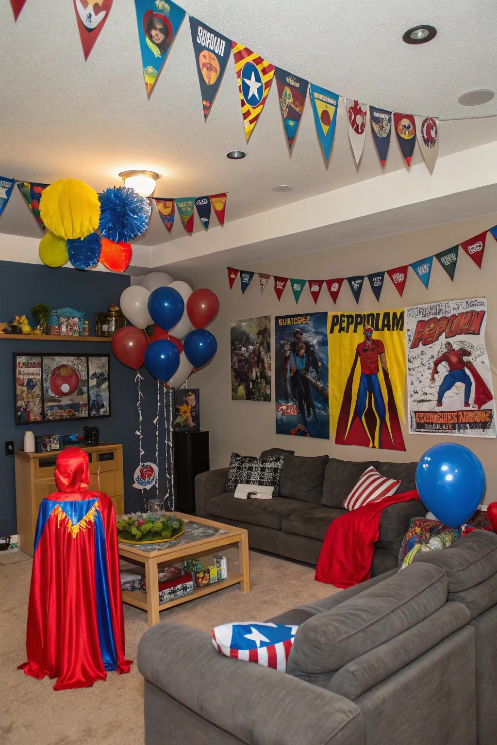 A family room themed as a superhero's lair, setting the stage for adventure.