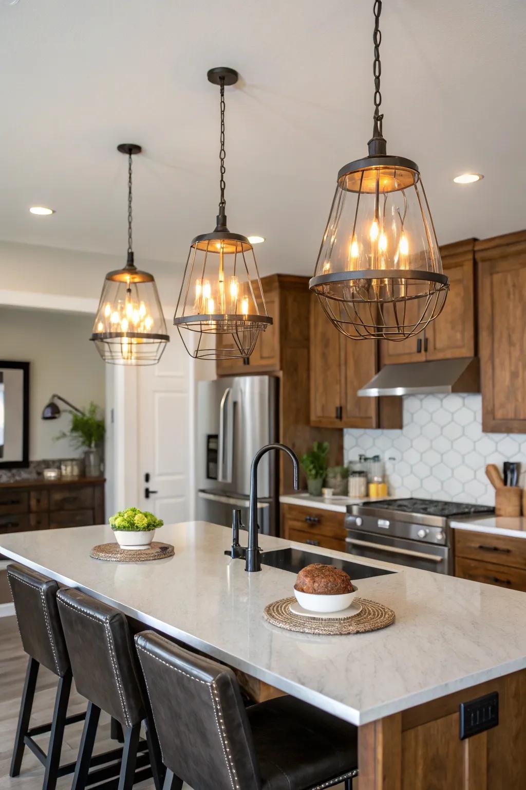 Unique light fittings introduce both practicality and a hint of refinement.