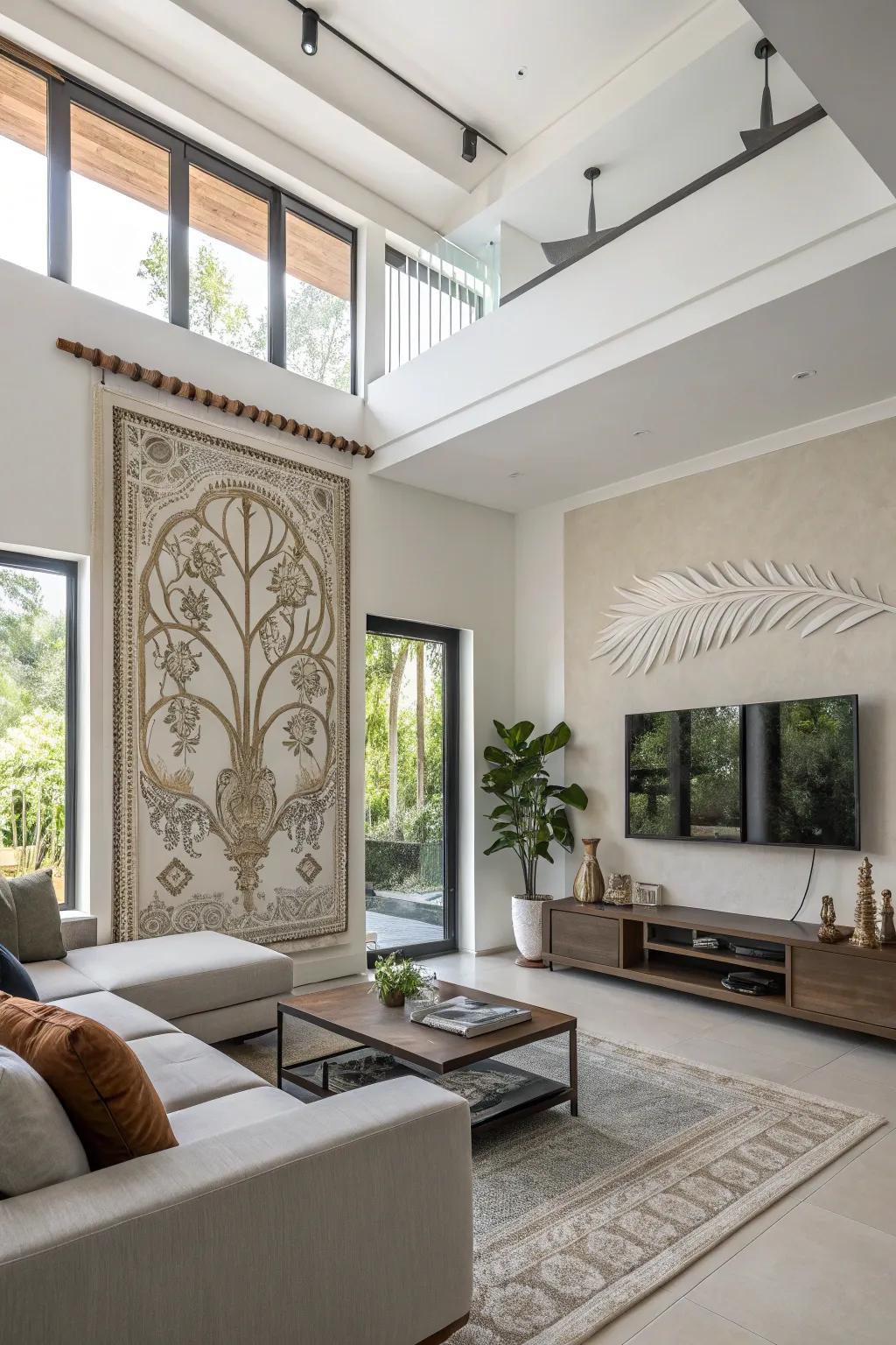 An eye-catching mural art piece that elevates the visual appeal of a contemporary living space.