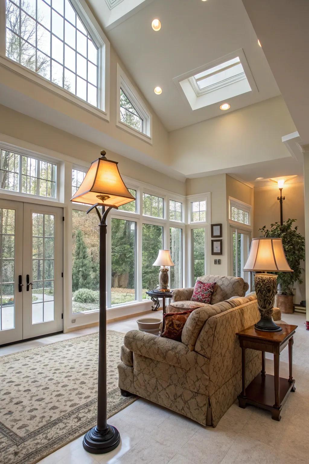 Assembled lighting improves the appearance of open spaces.