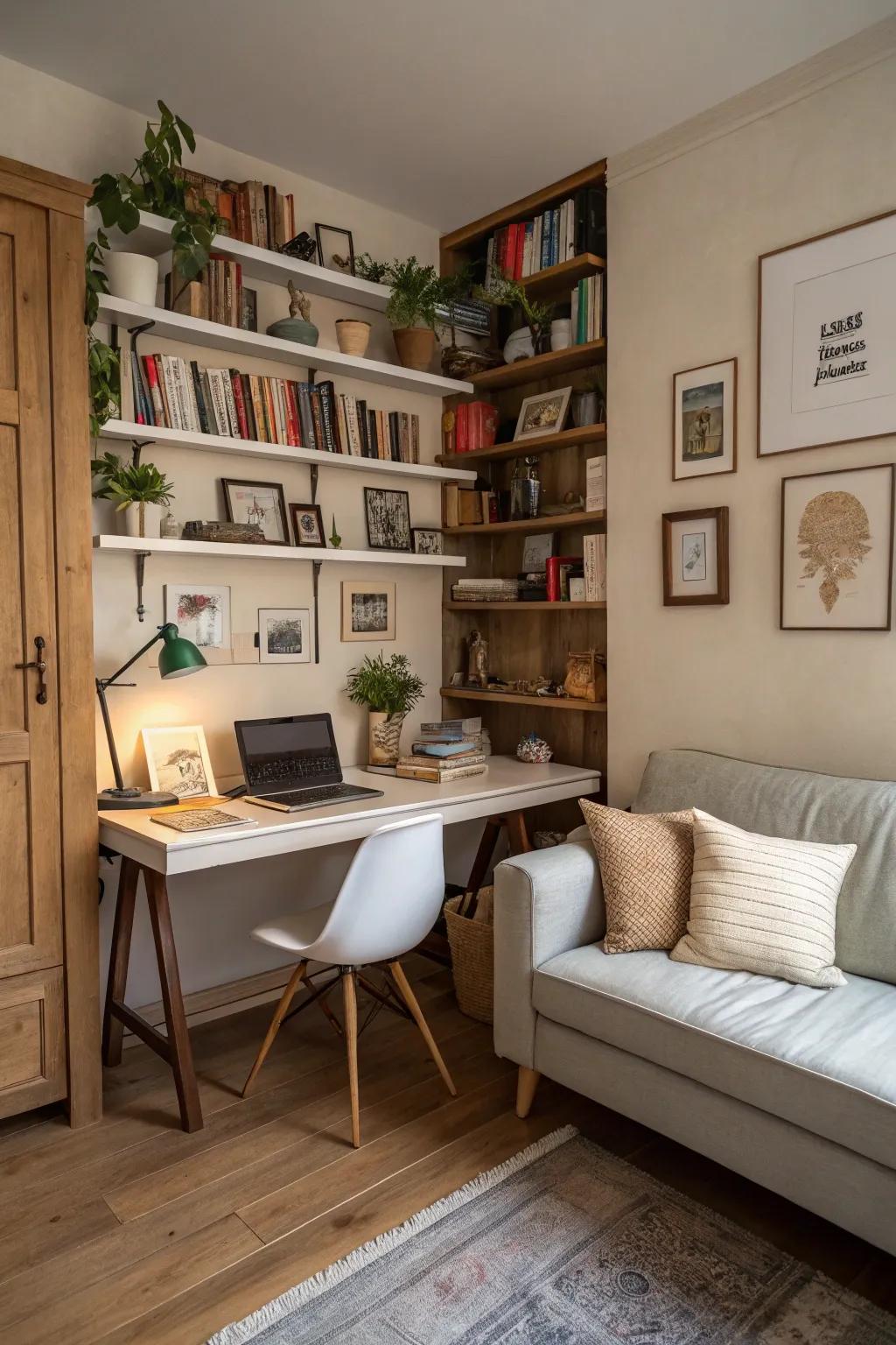 A flexible home office that seamlessly transitions into a relaxation zone.