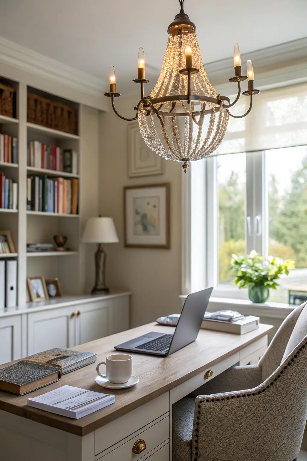 Merge sophistication and lighting using a captivating overhead fixture.