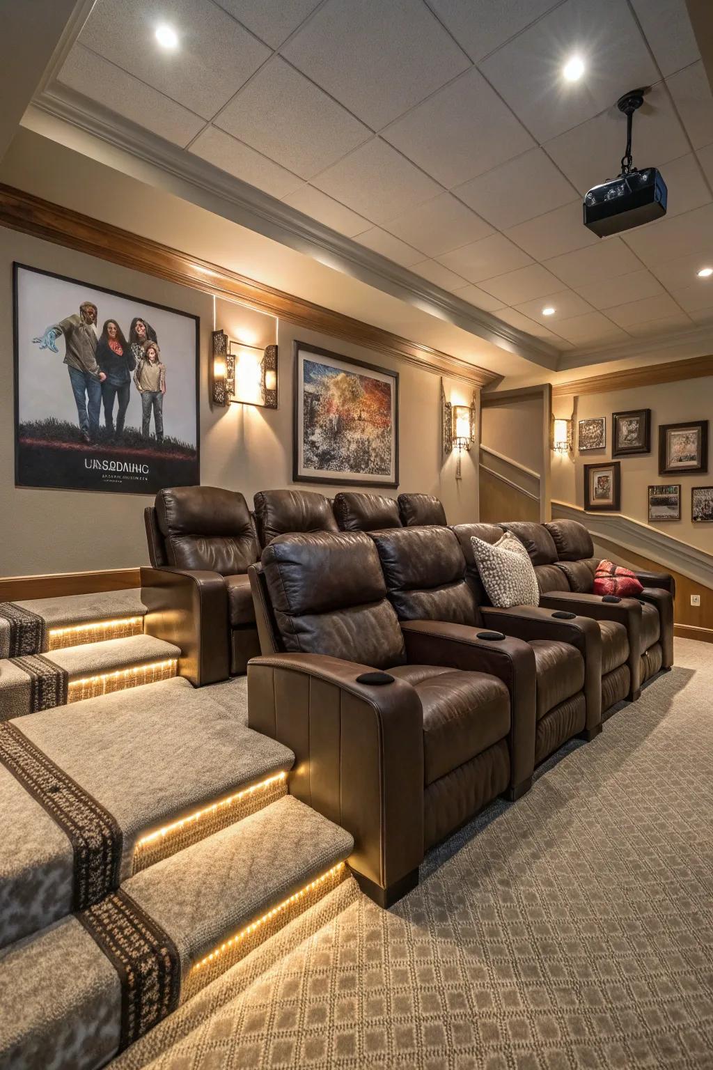 Recliners on platforms for the most lavish movie enjoyment.