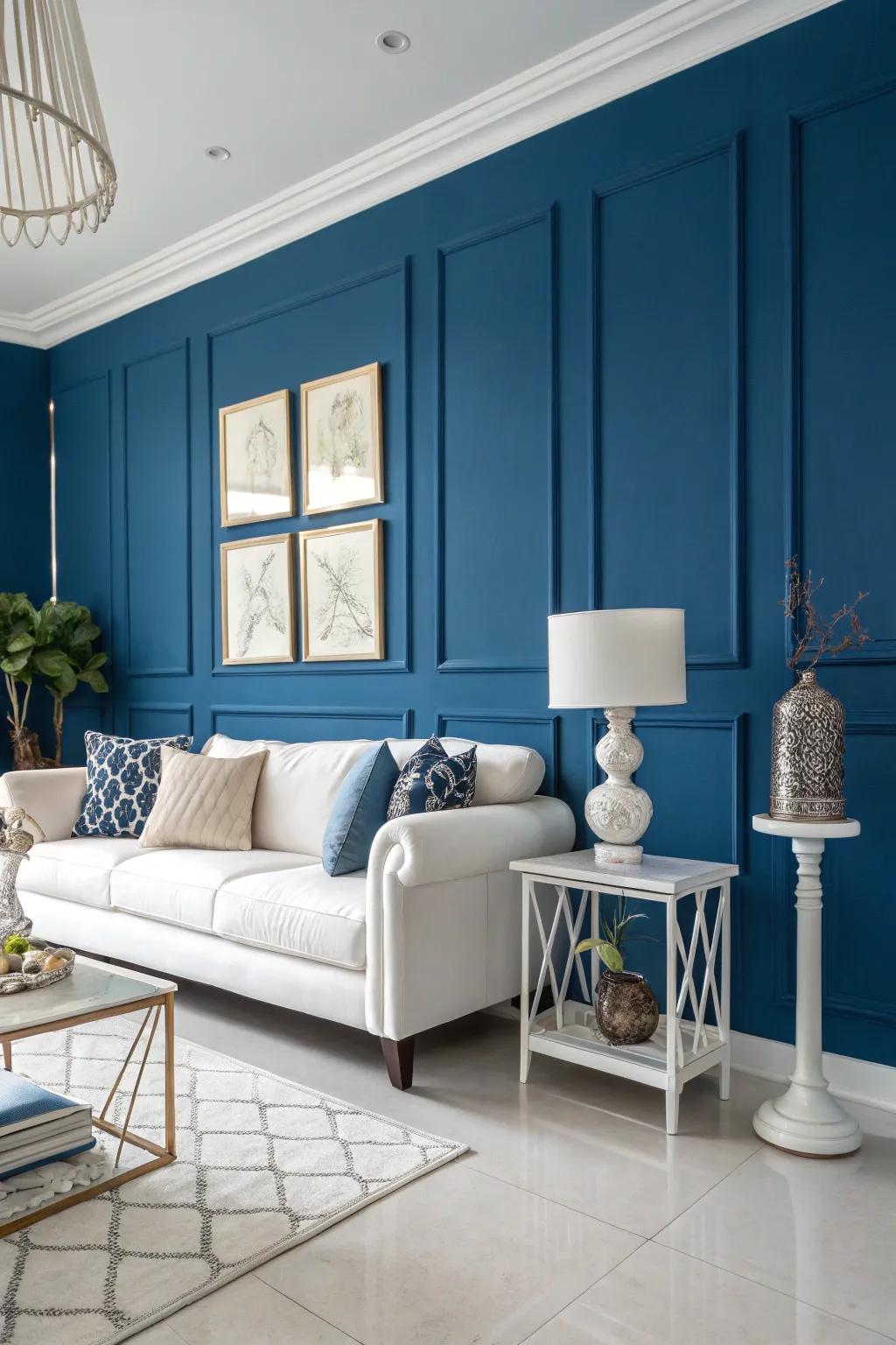 Striking blue walls create a remarkable declaration