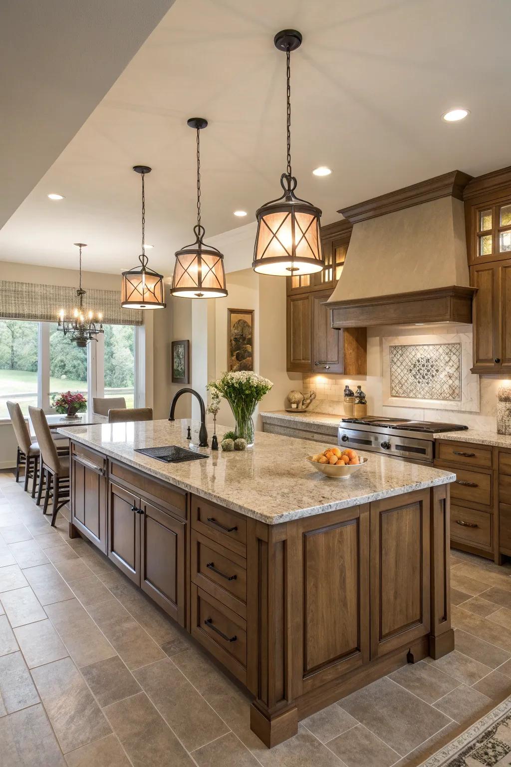Foster an inviting environment with an open-plan kitchen that beautifully combines panache and utility.