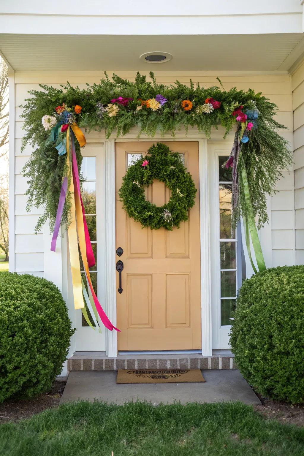 An inviting entrance adorned with a decorative wreath sets the tone for your home.