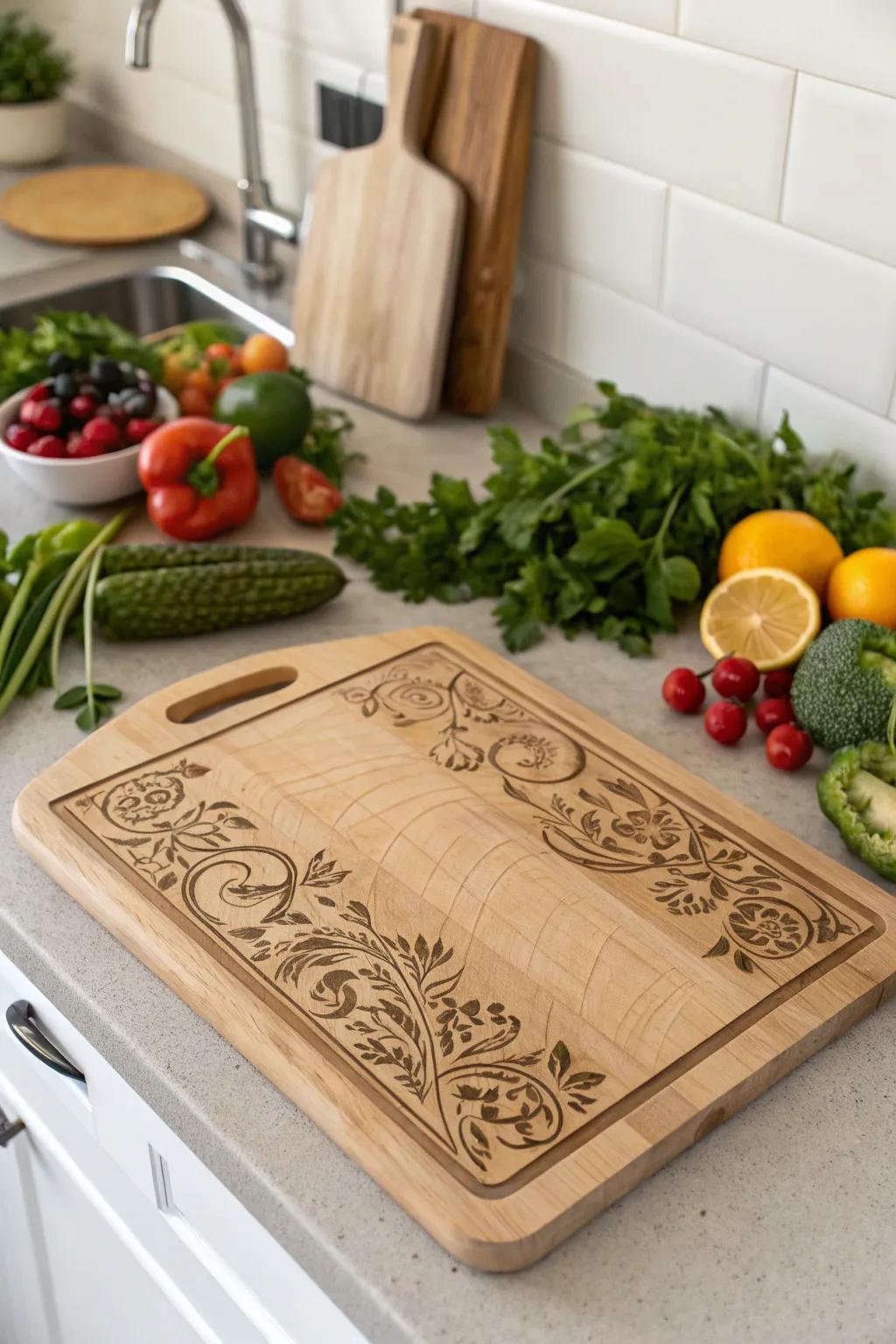 An engraved cutting board ready for culinary adventures.