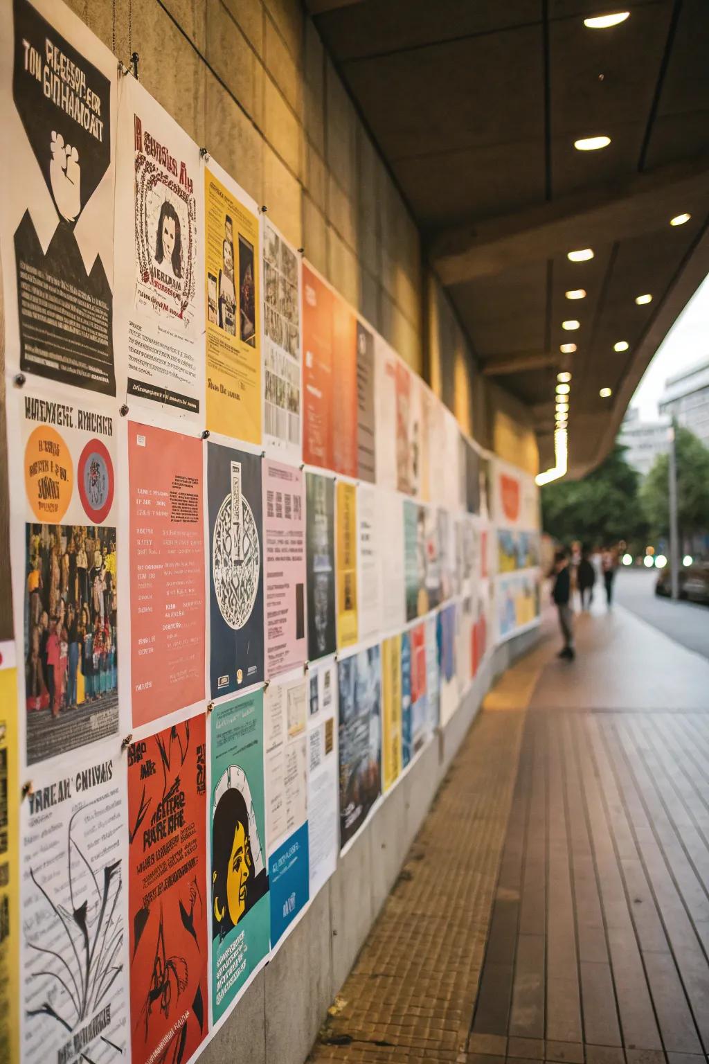 A gallery wall of posters makes for a vibrant and interesting display.