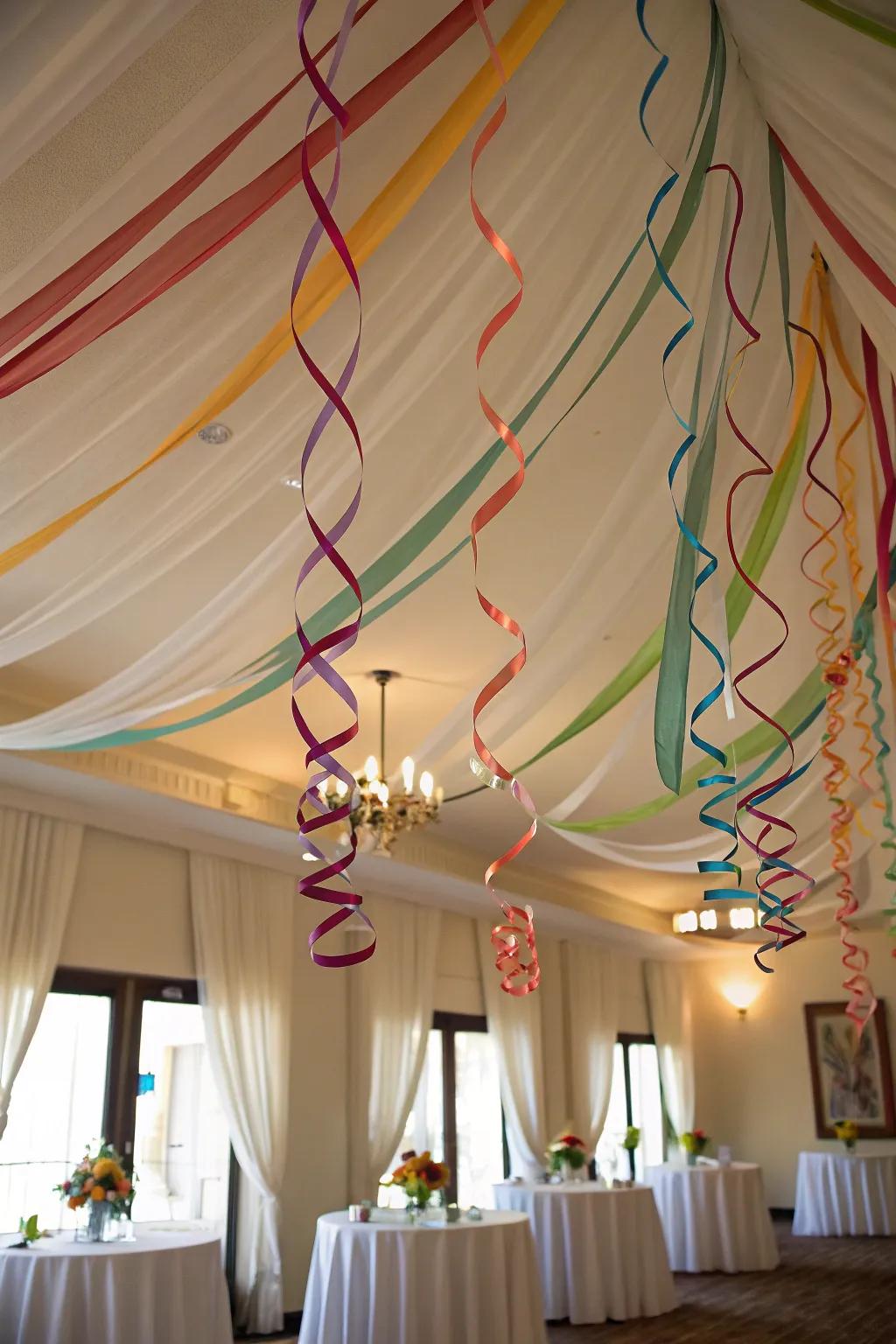 Conjure a magical setting with a ceiling streamer canopy.