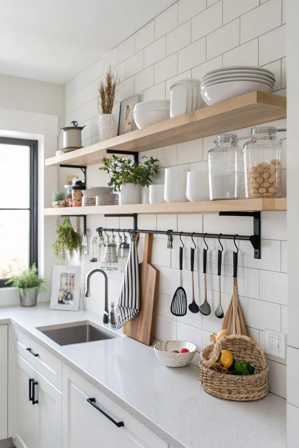 A well-kept kitchen featuring vertical storage solutions.