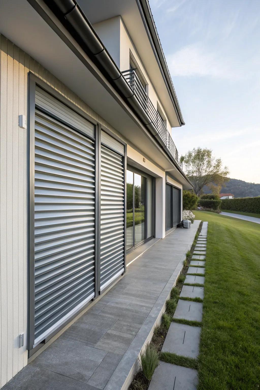 Sleek metal roll-down guards offer simple use and a modern feel.