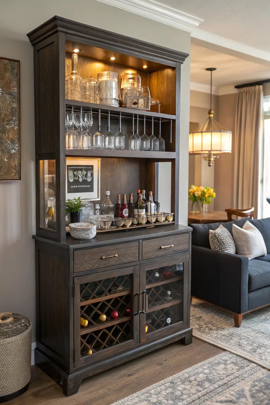 A hutch top repurposed becomes a great boutique beverage serving spot.