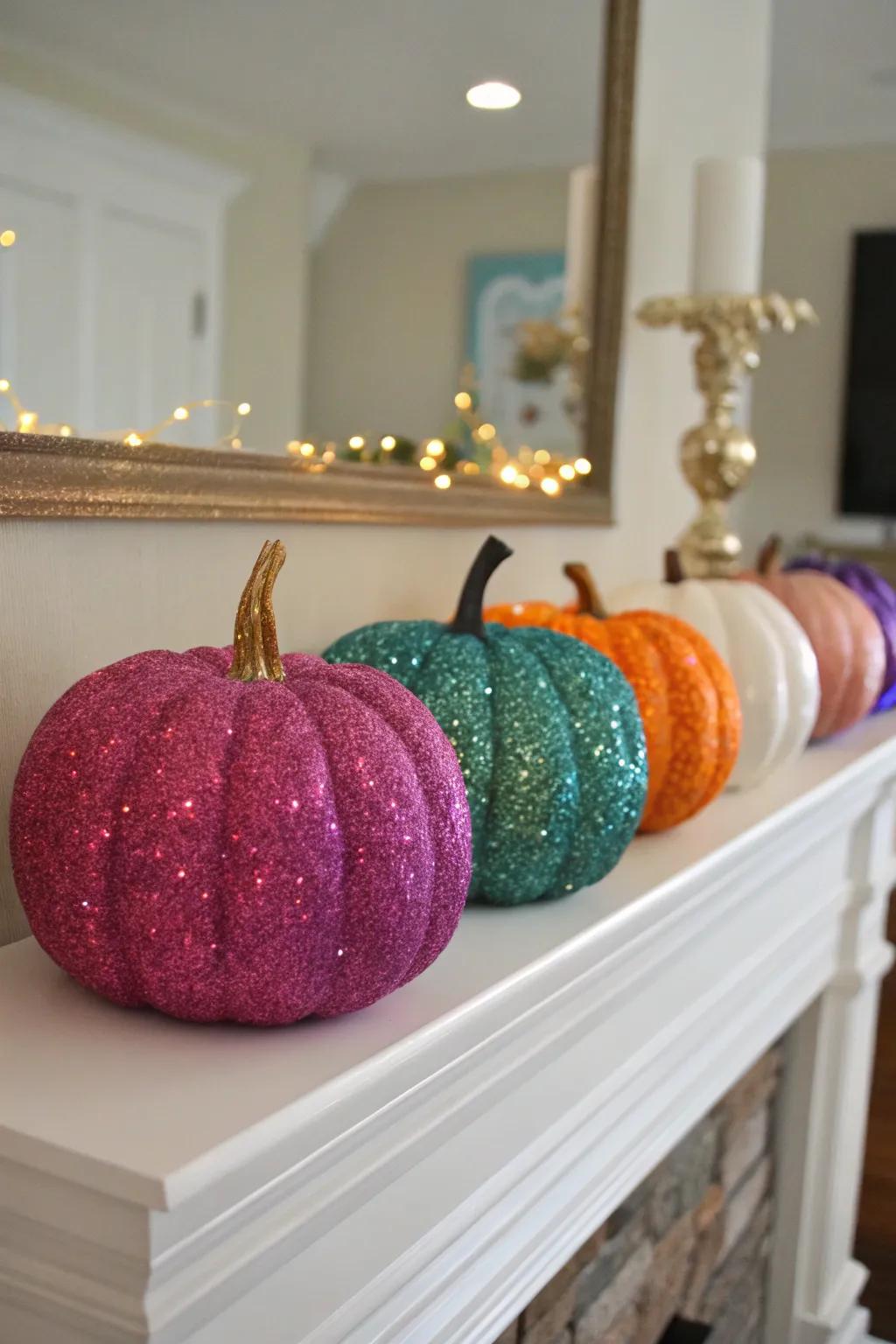 Shimmering pumpkins adding a touch of sparkle and allure to any scene.