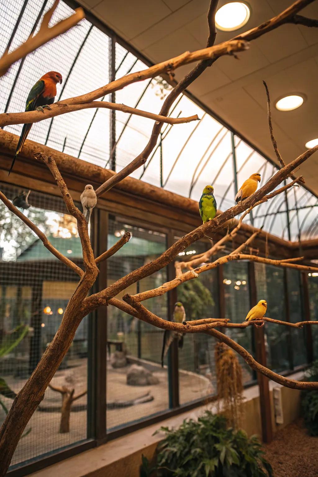 Natural branches transform an enclosure into a rustic retreat.