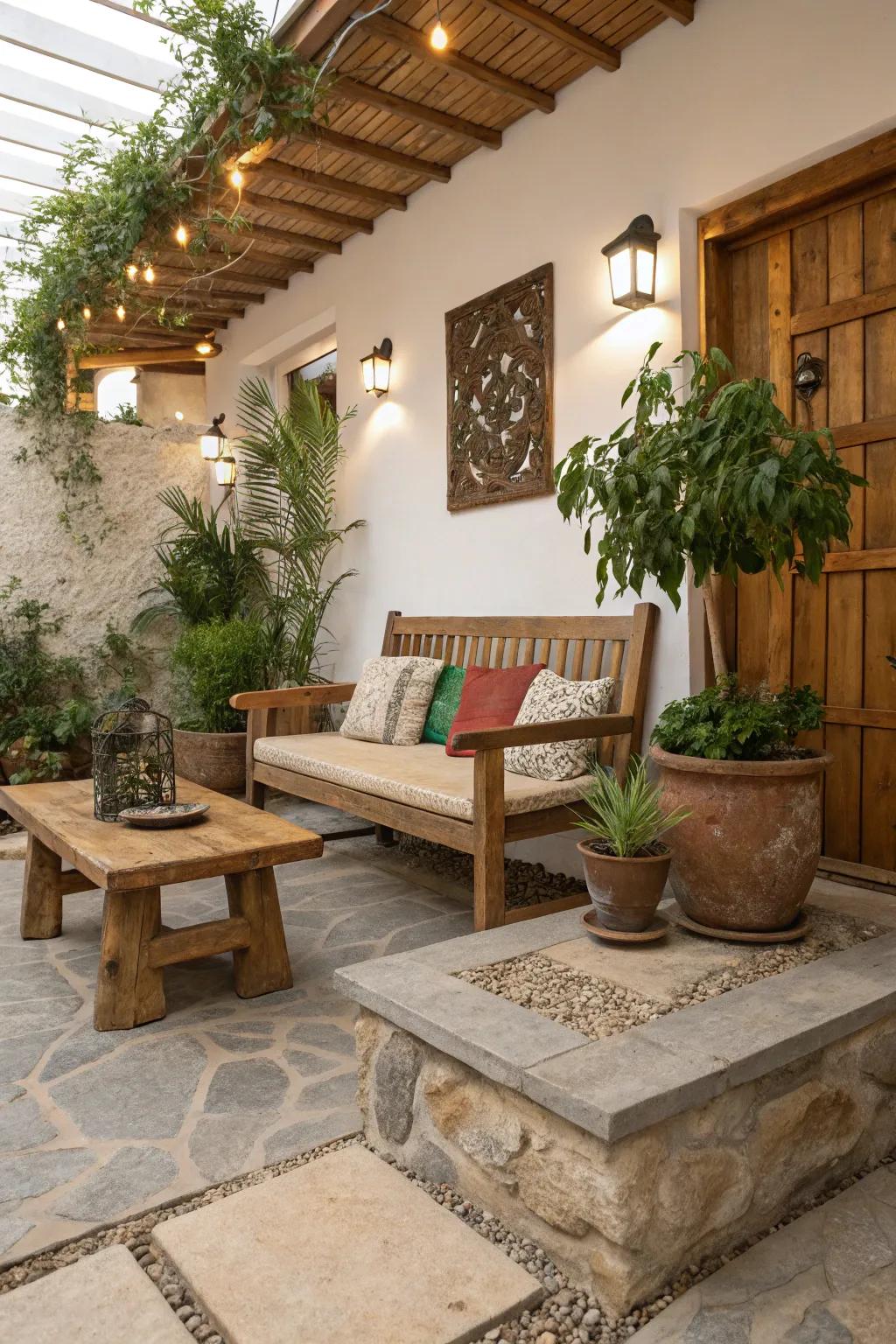 Inherent aspects introduce warmth and grain to your enclosed patio.