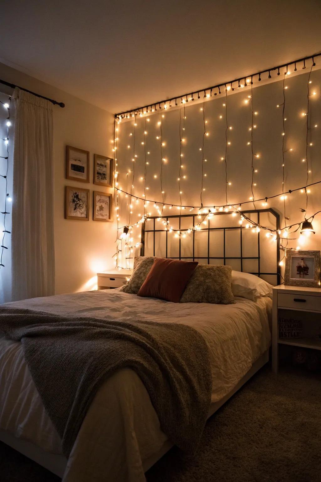 Using decorative mini-lights, design a warm and intimate feel in your bedroom.