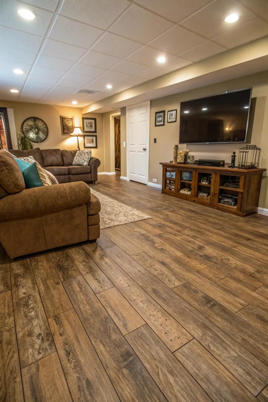 Synthetic wood strips beautifully and affordably replicate hardwood.